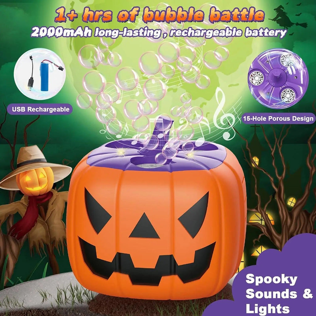 Macchina per bolle di zucca di Halloween e soffiatore con luci a LED per decorazioni per feste all'aperto