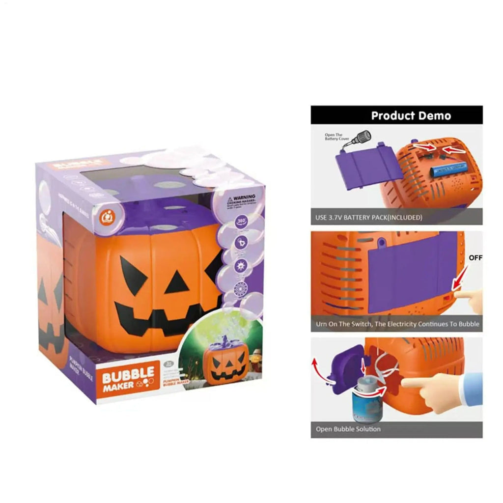 Macchina per bolle di zucca di Halloween e soffiatore con luci a LED per decorazioni per feste all'aperto