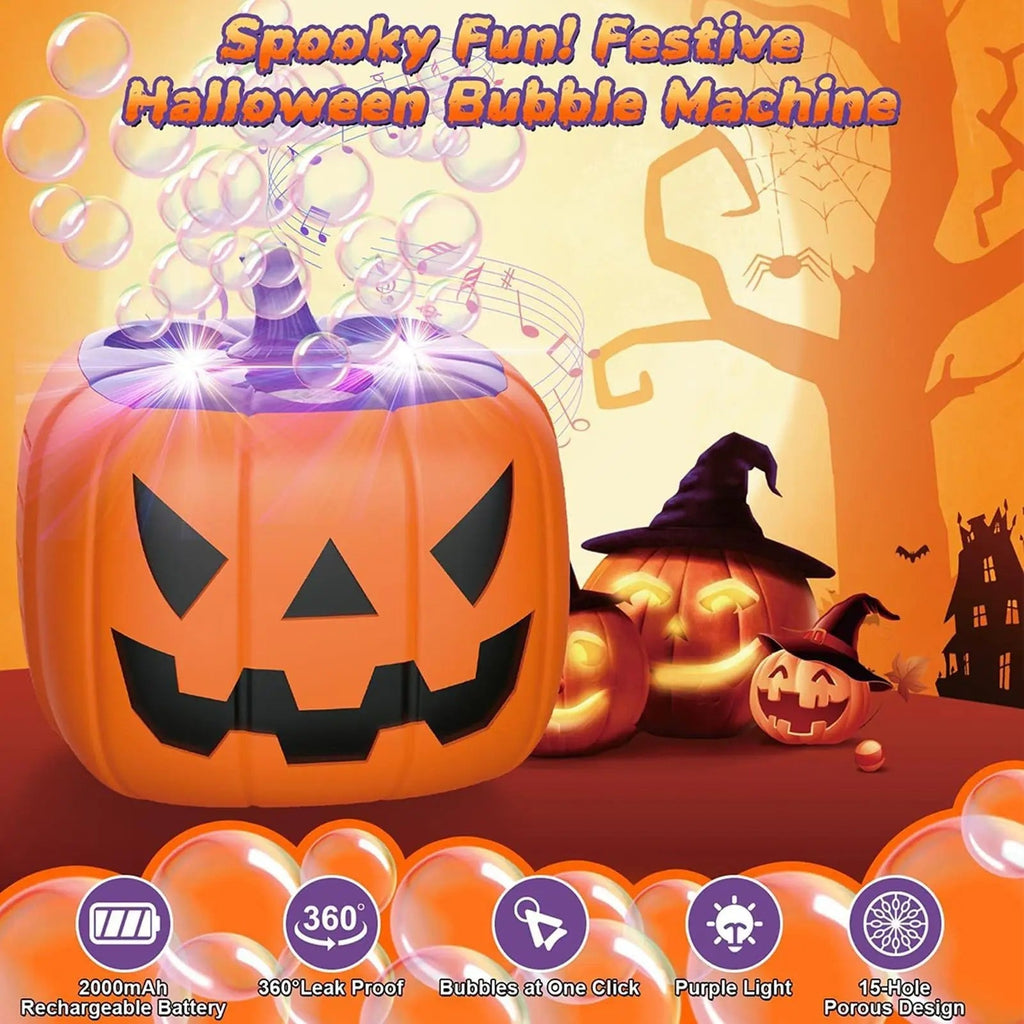 Macchina per bolle di zucca di Halloween e soffiatore con luci a LED per decorazioni per feste all'aperto
