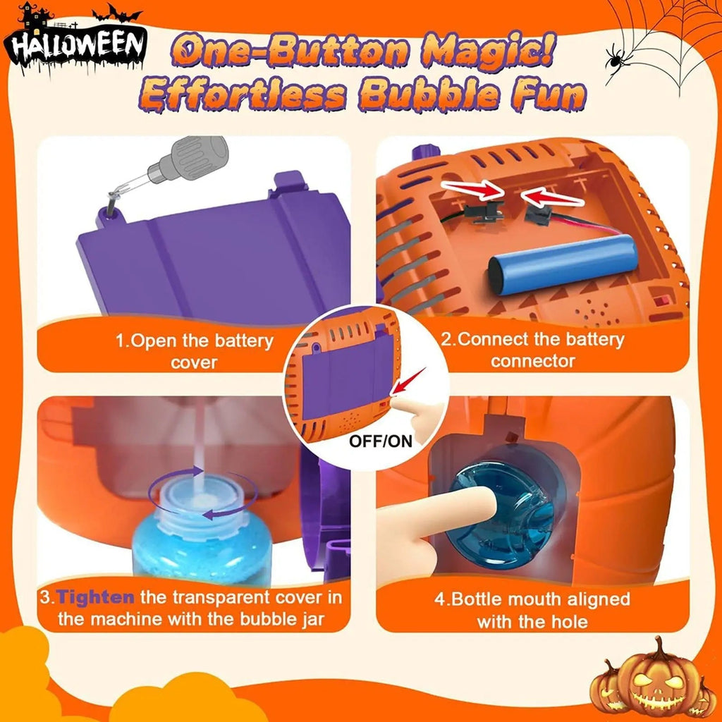 Macchina per bolle di zucca di Halloween e soffiatore con luci a LED per decorazioni per feste all'aperto