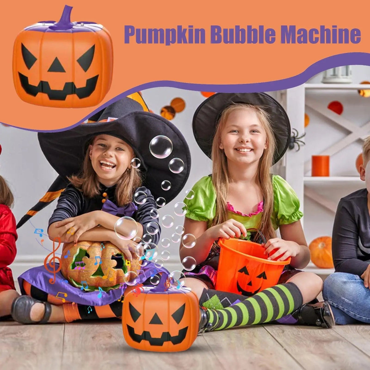 Macchina per bolle di zucca di Halloween e soffiatore con luci a LED per decorazioni per feste all'aperto
