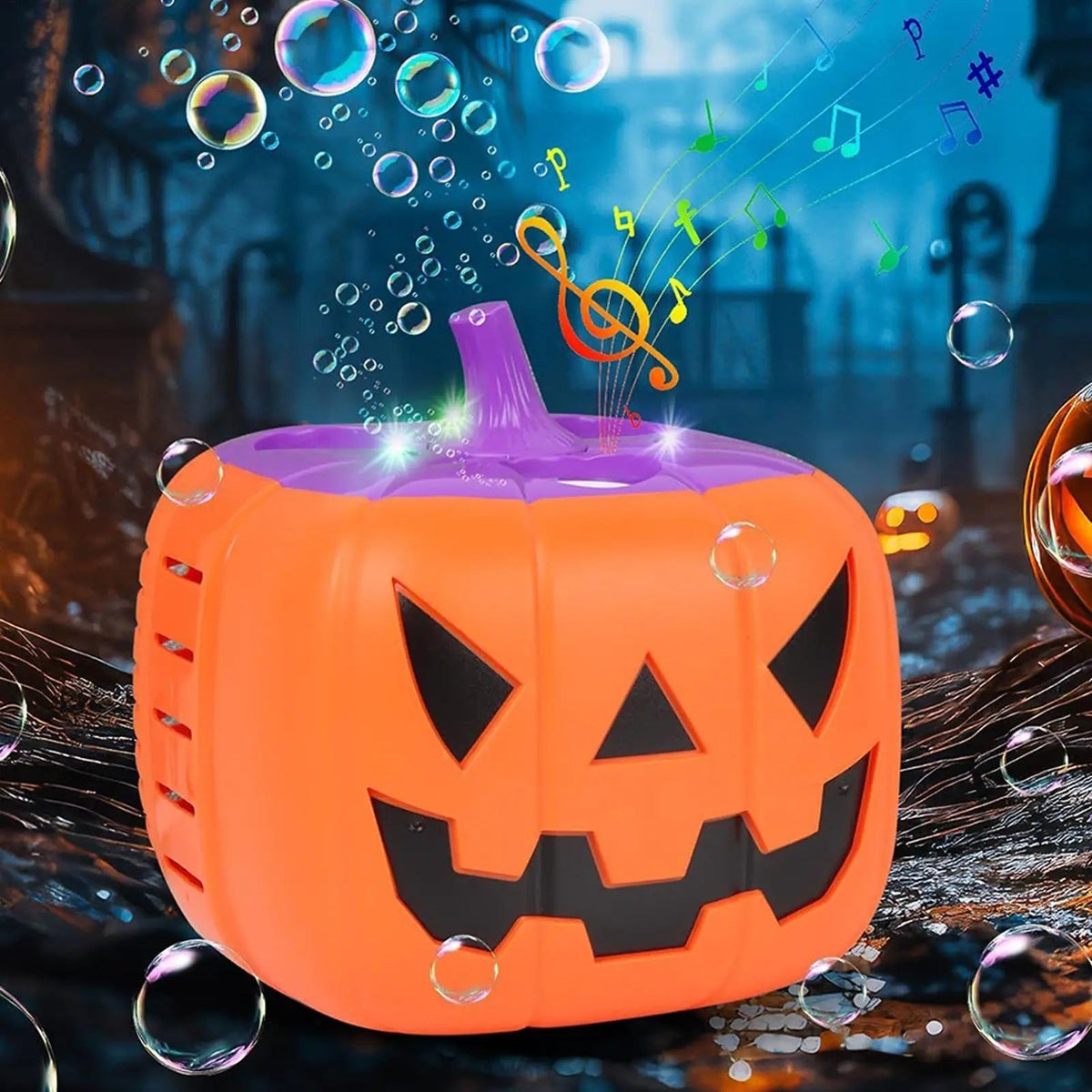 Macchina per bolle di zucca di Halloween e soffiatore con luci a LED per decorazioni per feste all'aperto