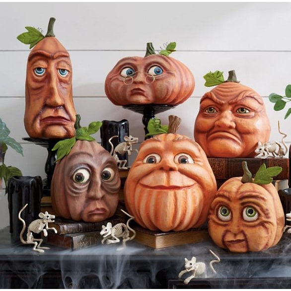Decorazioni di zucca di Halloween con statuetta in resina di volti espressivi per decorazioni per feste e case stregate