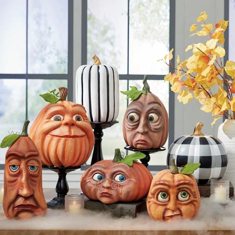 Decorazioni di zucca di Halloween con statuetta in resina di volti espressivi per decorazioni per feste e case stregate