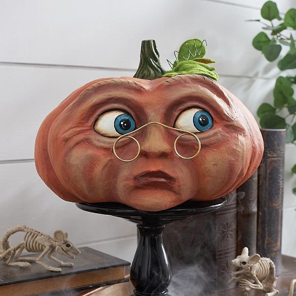 Decorazioni di zucca di Halloween con statuetta in resina di volti espressivi per decorazioni per feste e case stregate