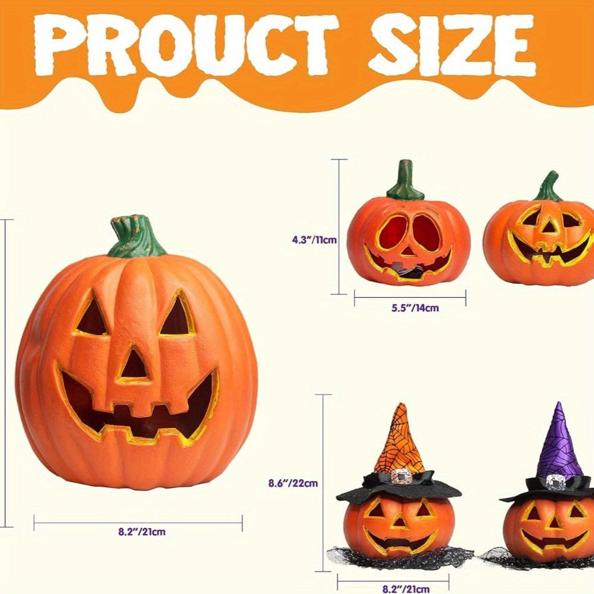 Collezione di luci a forma di zucca di Halloween a LED Jack O'lantern con display indipendente a batteria con bagliore spettrale morbido per decorazioni di Halloween
