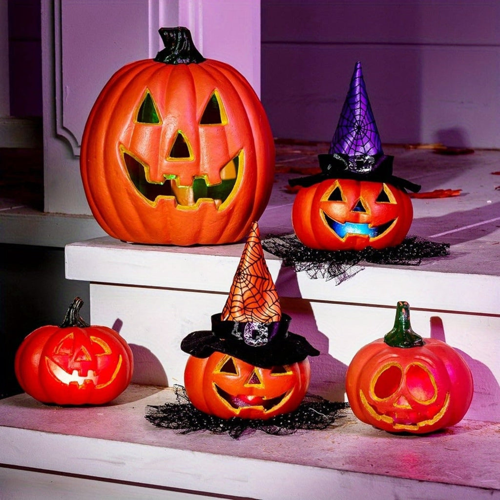 Collezione di luci a forma di zucca di Halloween a LED Jack O'lantern con display indipendente a batteria con bagliore spettrale morbido per decorazioni di Halloween