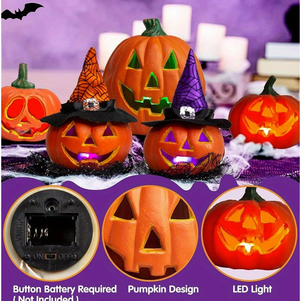 Collezione di luci a forma di zucca di Halloween a LED Jack O'lantern con display indipendente a batteria con bagliore spettrale morbido per decorazioni di Halloween