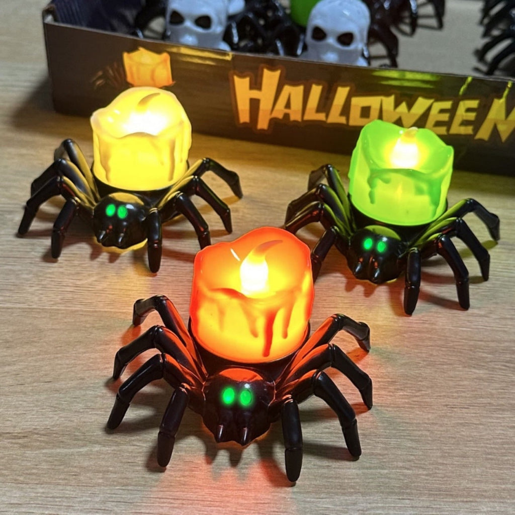 Decorazione a LED a batteria con luci da tè a forma di ragno di Halloween, per feste e case stregate