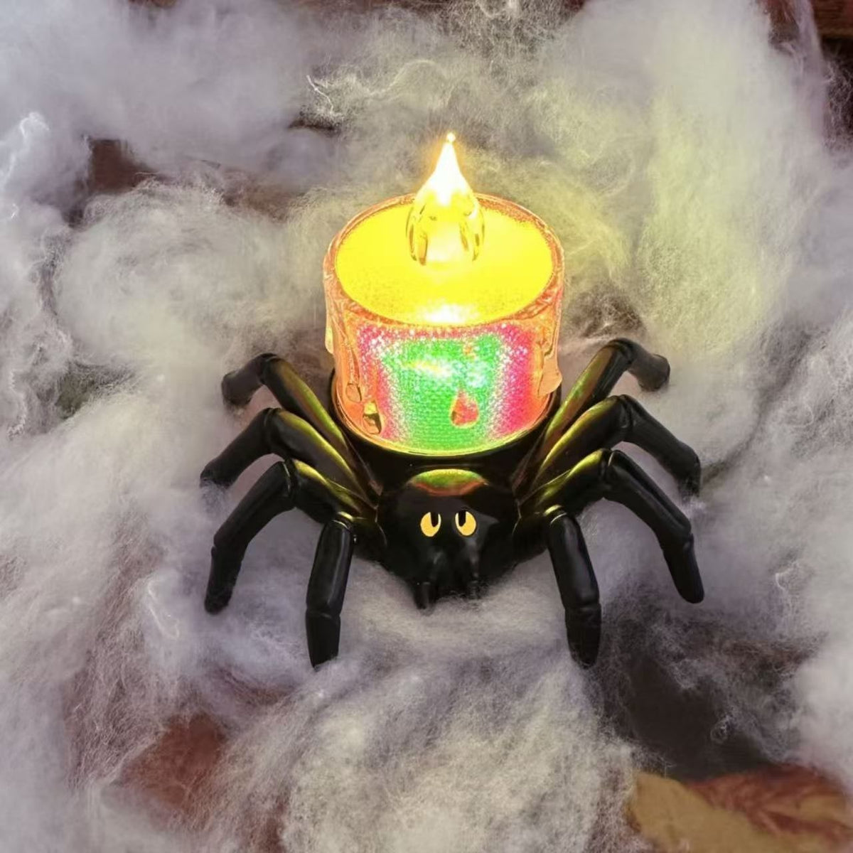 Decorazione a LED a batteria con luci da tè a forma di ragno di Halloween, per feste e case stregate