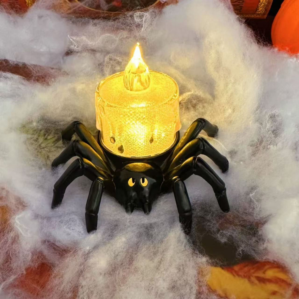 Decorazione a LED a batteria con luci da tè a forma di ragno di Halloween, per feste e case stregate