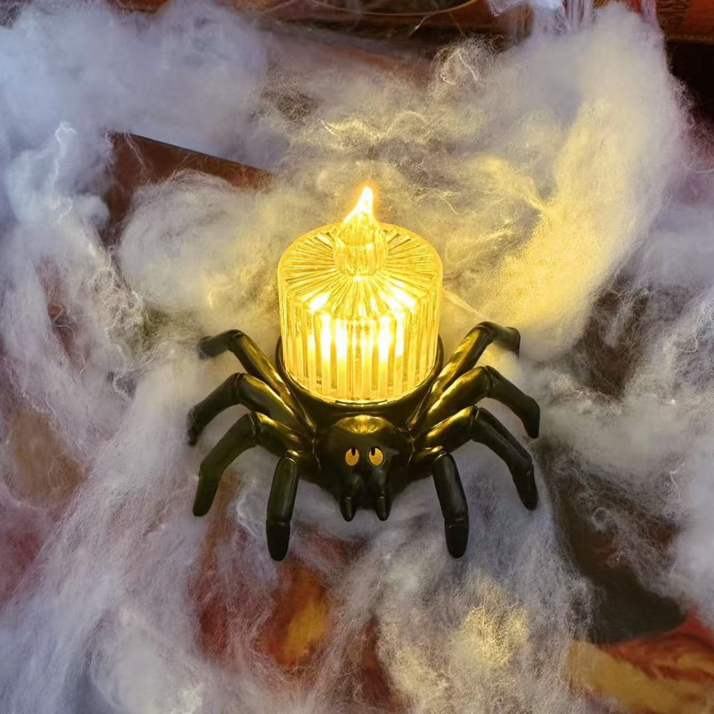 Decorazione a LED a batteria con luci da tè a forma di ragno di Halloween, per feste e case stregate