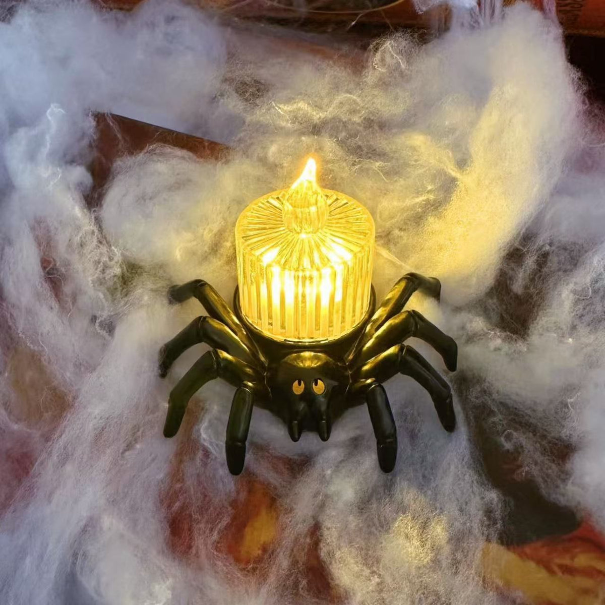 Decorazione a LED a batteria con luci da tè a forma di ragno di Halloween, per feste e case stregate