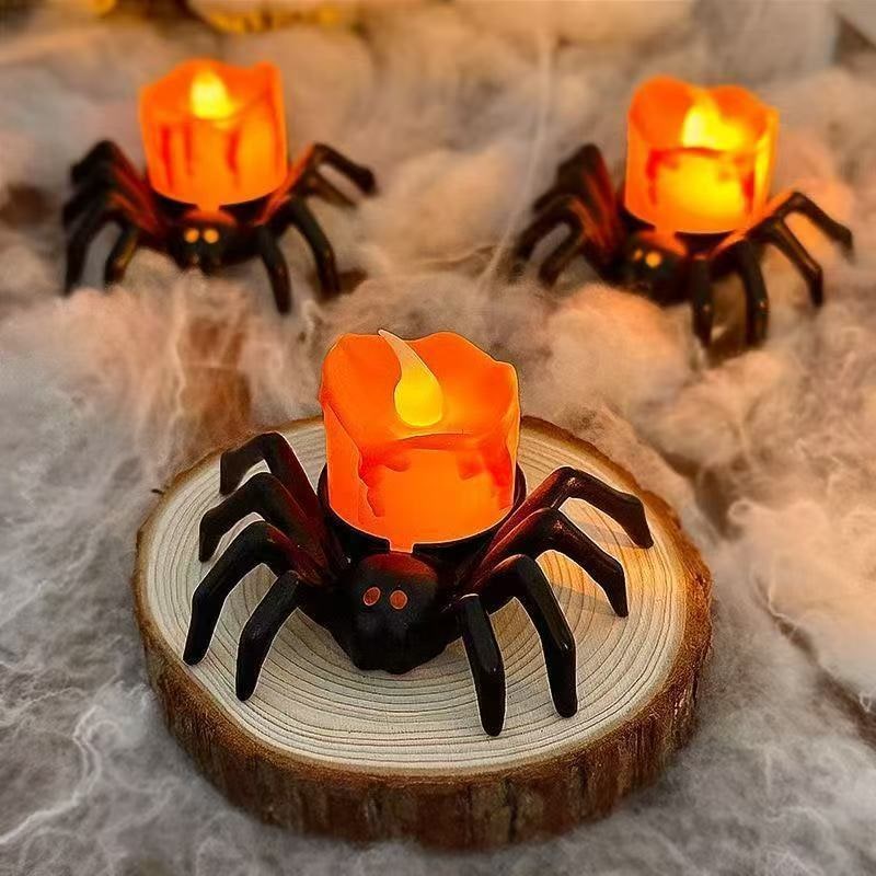Decorazione a LED a batteria con luci da tè a forma di ragno di Halloween, per feste e case stregate