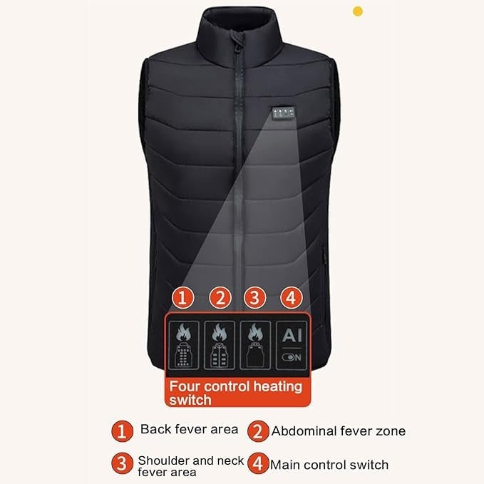 Gilet riscaldato con batteria ricaricabile tramite USB e design imbottito trapuntato