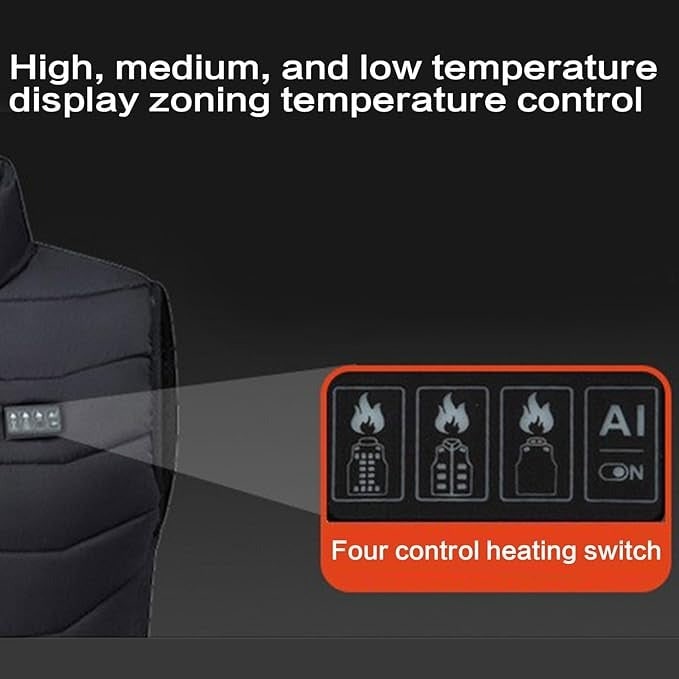 Gilet riscaldato con batteria ricaricabile tramite USB e design imbottito trapuntato
