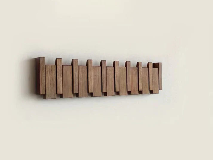 Appendiabiti da terra in legno con design a pianoforte in marrone per ingresso, soggiorno o camera da letto