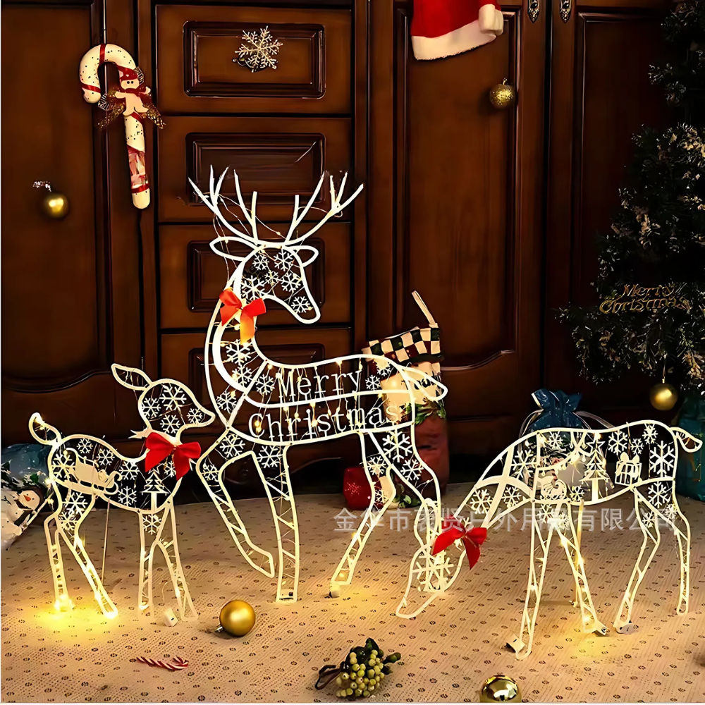 Display con luci per slitta con renne per decorazioni natalizie