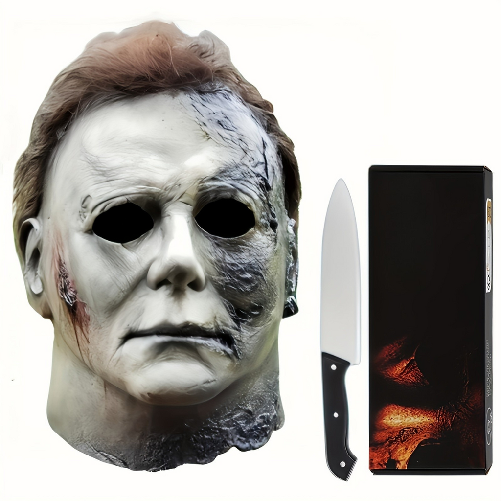 Set di maschere di Halloween spaventose realistiche da uomo | Coltello horror