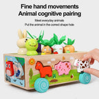 Carretto con puzzle in legno: animali e verdure per bambini