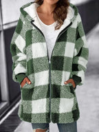 Cappotto ampio scozzese con cappuccio oversize da donna