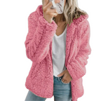 Elegante cappotto in pelliccia di orsetto: morbido cappotto in pile con tasche e cerniera