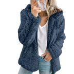 Elegante cappotto in pelliccia di orsetto: morbido cappotto in pile con tasche e cerniera