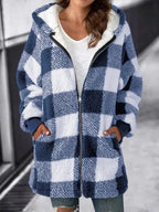 Cappotto ampio scozzese con cappuccio oversize da donna