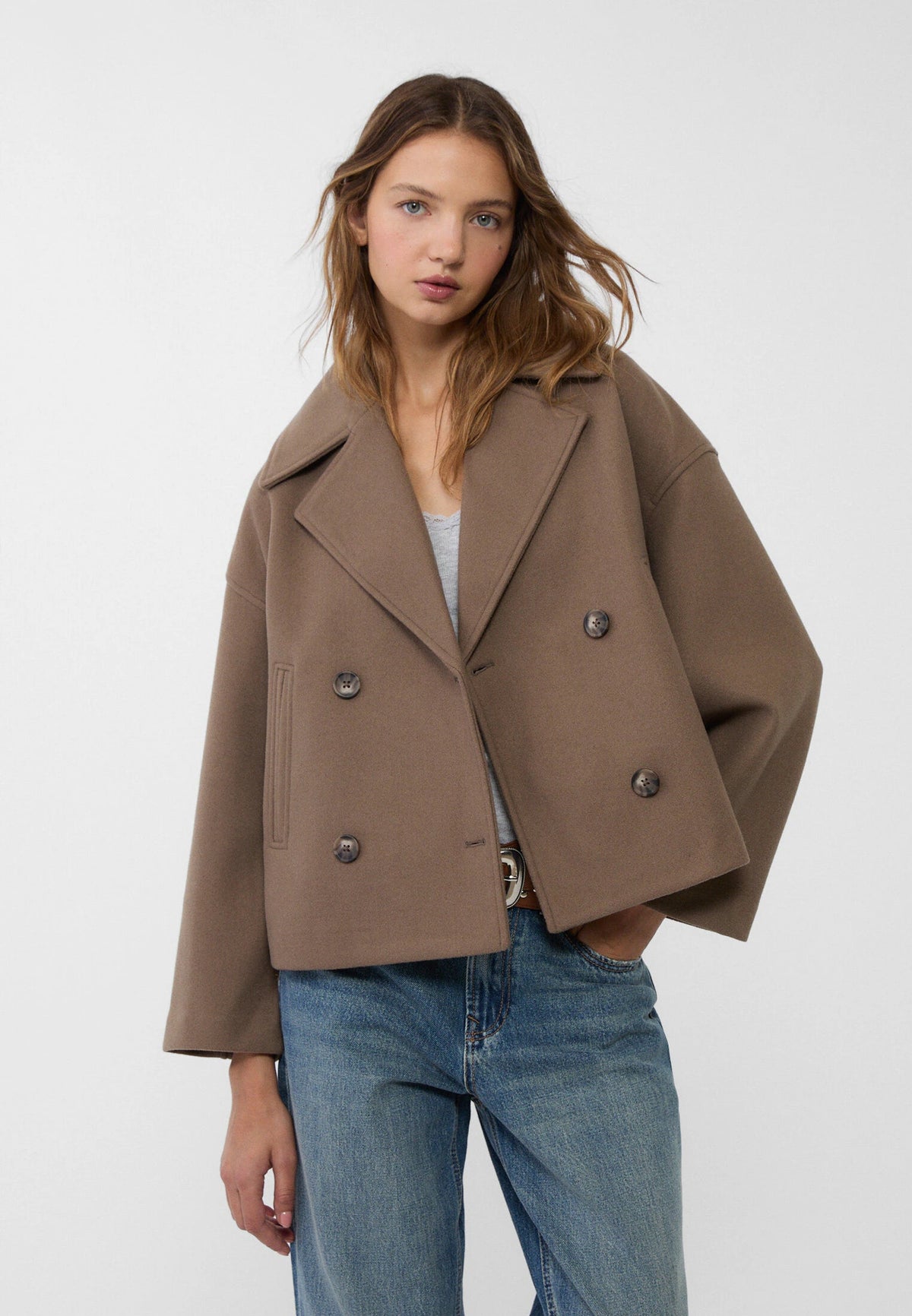 Giacca corta da donna doppiopetto dalla vestibilità elegante per l'autunno inverno