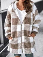 Cappotto ampio scozzese con cappuccio oversize da donna