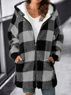 Cappotto ampio scozzese con cappuccio oversize da donna