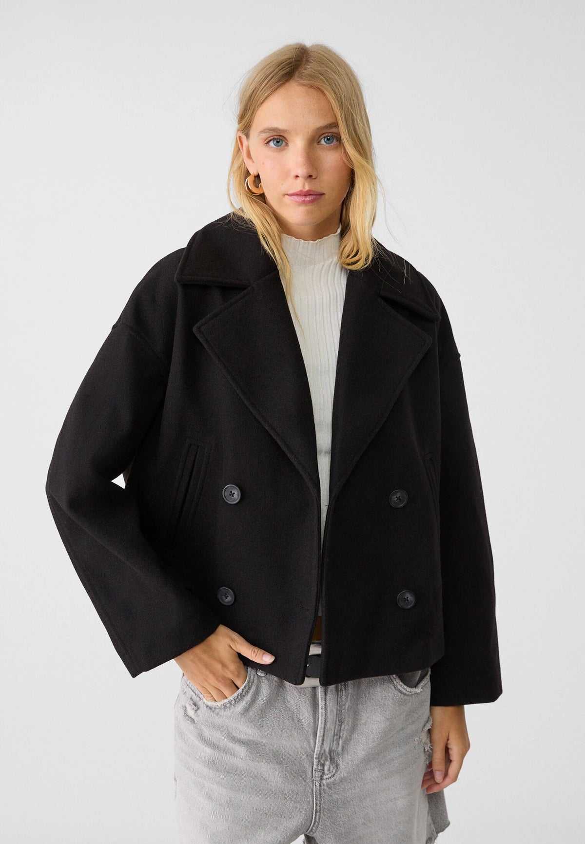 Giacca corta da donna doppiopetto dalla vestibilità elegante per l'autunno inverno