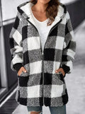 Cappotto ampio scozzese con cappuccio oversize da donna