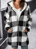 Cappotto ampio scozzese con cappuccio oversize da donna