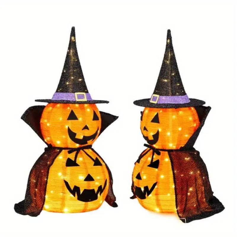Decorazione da giardino con zucca illuminata pieghevole da 2 pezzi da 9,1 m di Halloween