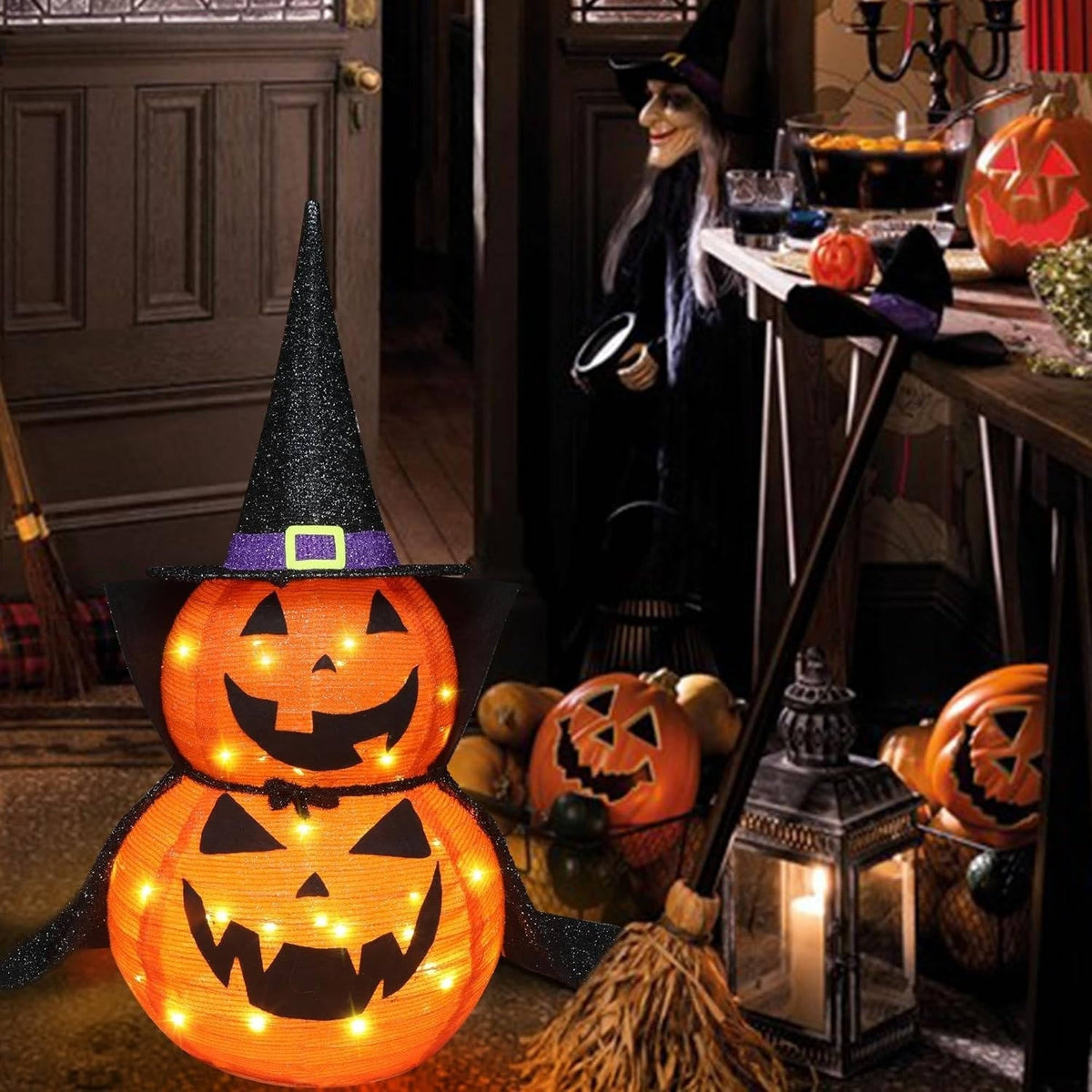 Decorazione da giardino con zucca illuminata pieghevole da 2 pezzi da 9,1 m di Halloween