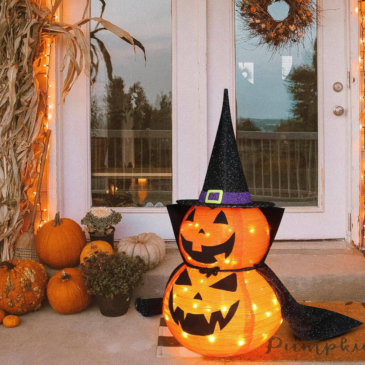 Decorazione da giardino con zucca illuminata pieghevole da 2 pezzi da 9,1 m di Halloween