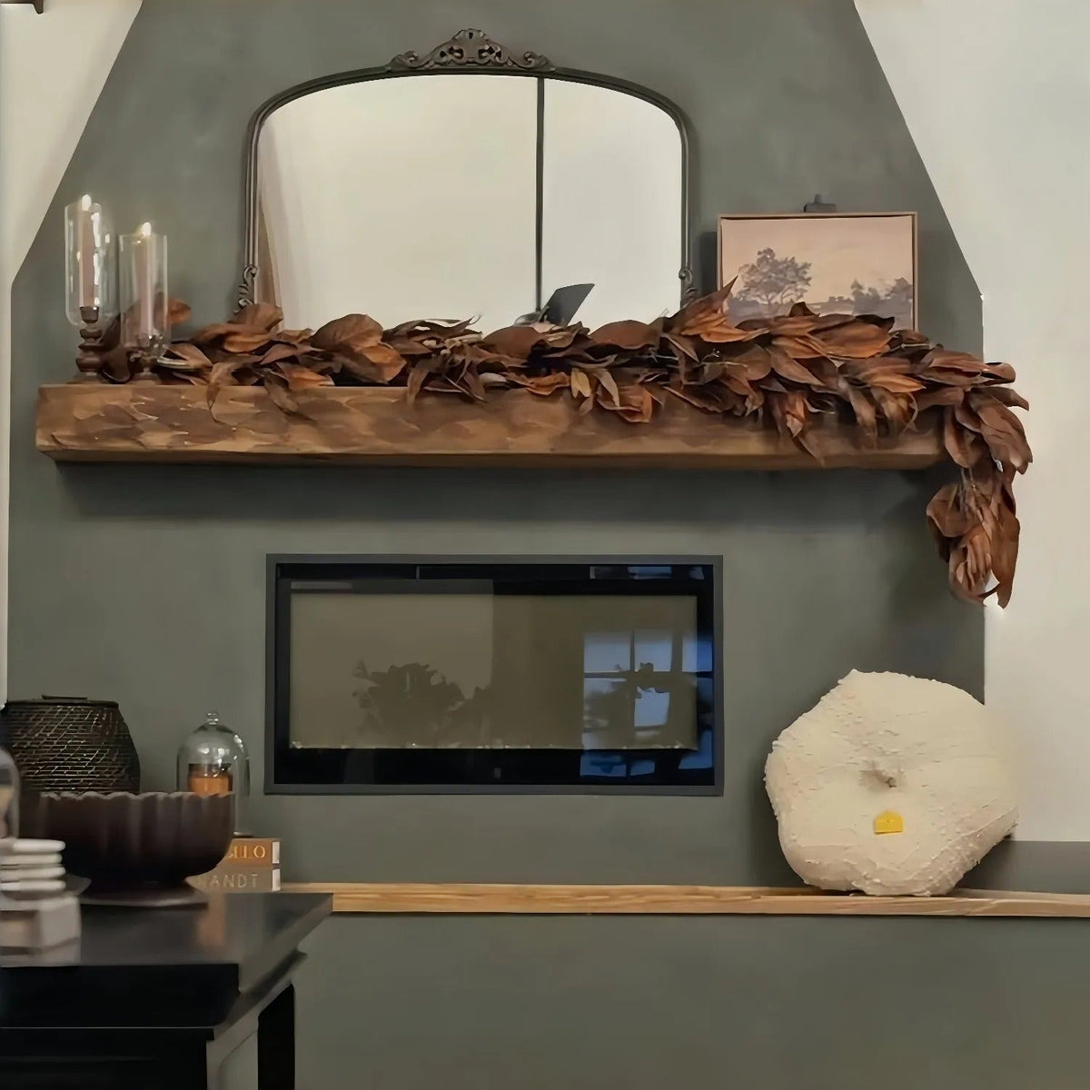 Ghirlanda di foglie di magnolia marrone | decorazione autunnale realistica per interni ed esterni coperti