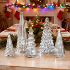 Set GlansPine LED in pino | Decorazione natalizia in argento da 5 pezzi con luce calda