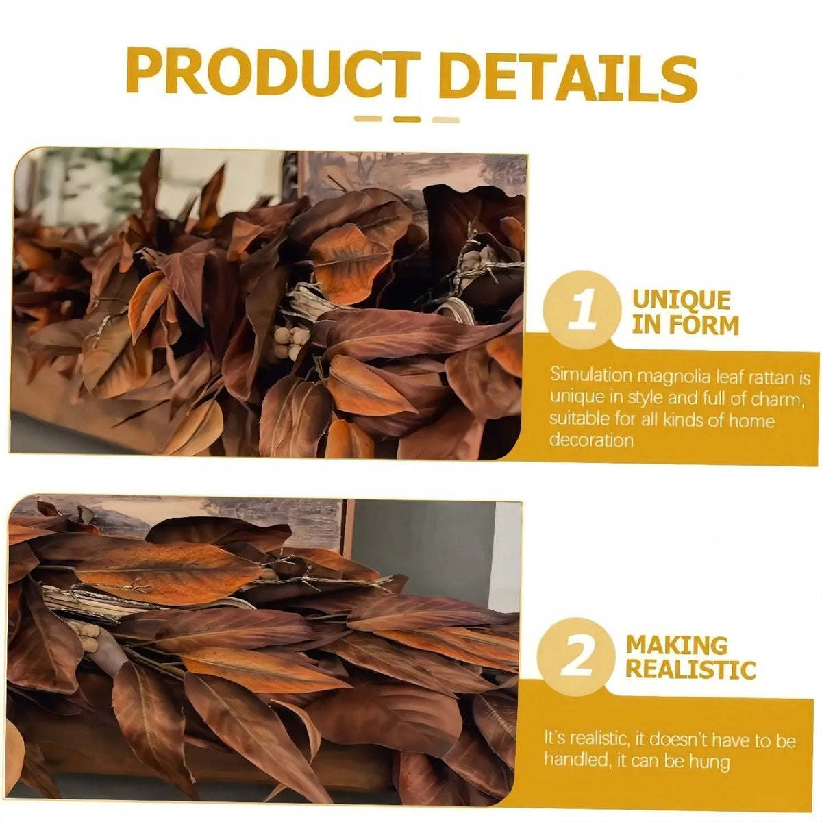 Ghirlanda di foglie di magnolia marrone | decorazione autunnale realistica per interni ed esterni coperti
