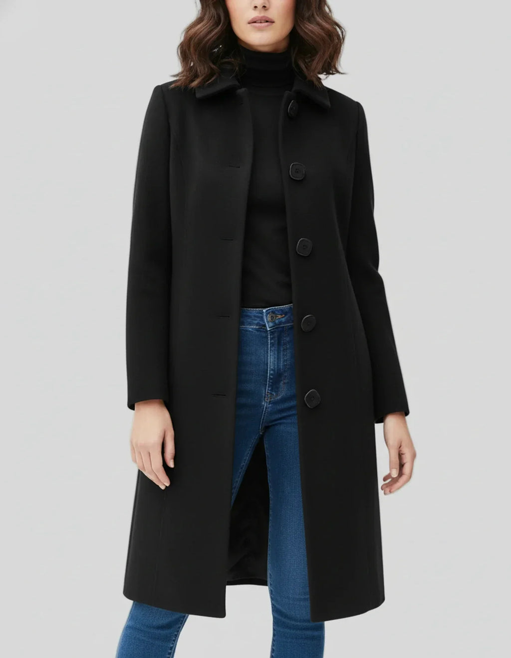 Cappotto da donna con silhouette aderente e svasata | Chiusura con bottoni e fascino senza tempo
