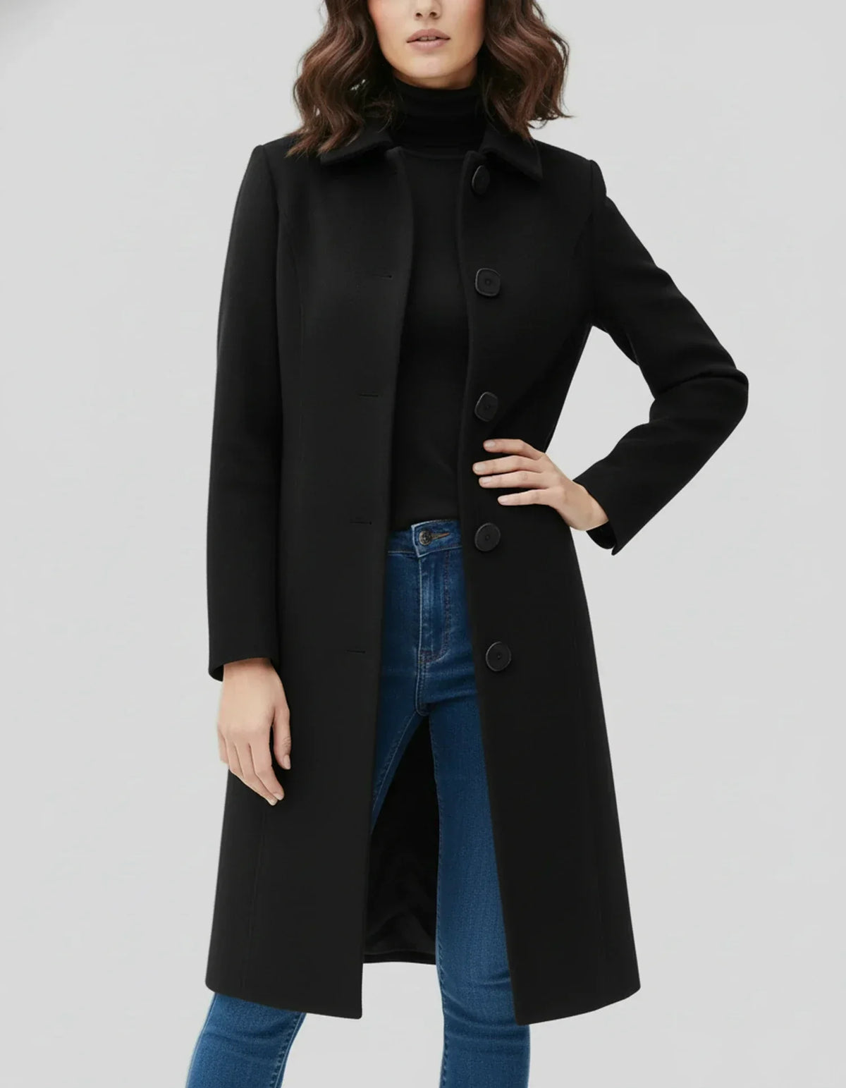 Cappotto da donna con silhouette aderente e svasata | Chiusura con bottoni e fascino senza tempo
