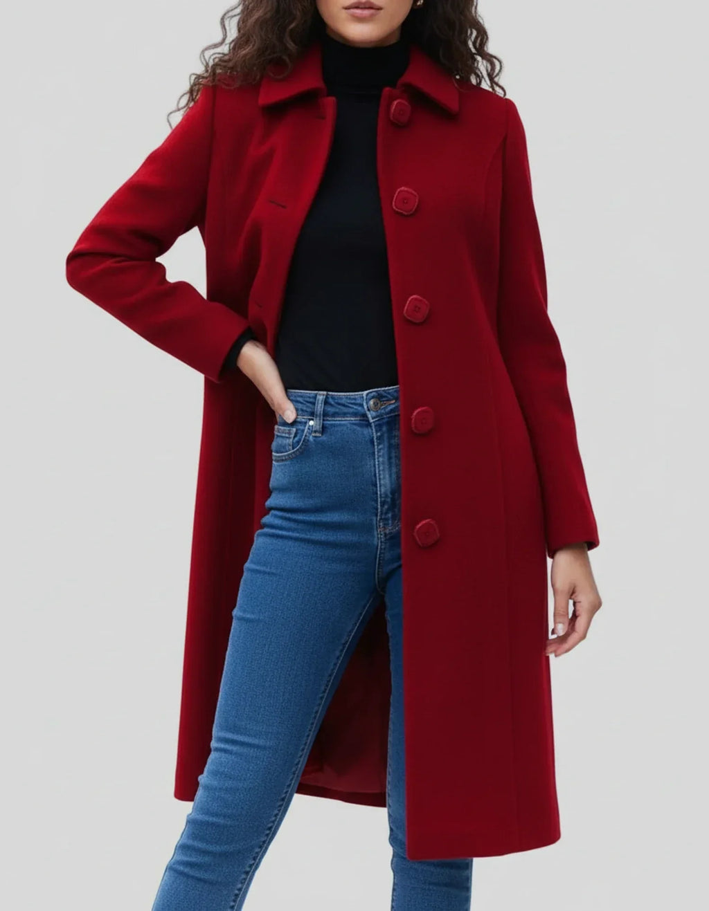 Cappotto da donna con silhouette aderente e svasata | Chiusura con bottoni e fascino senza tempo