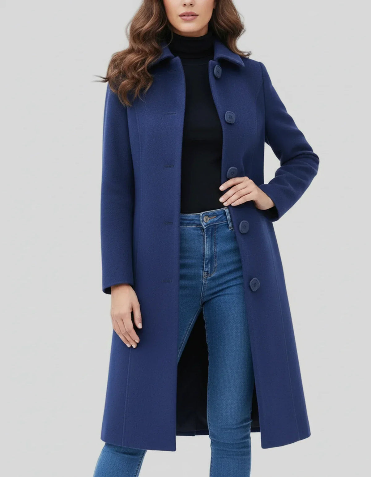 Cappotto da donna con silhouette aderente e svasata | Chiusura con bottoni e fascino senza tempo