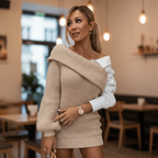 Abito da donna con dettaglio camicia con scollo a V lavorato a maglia