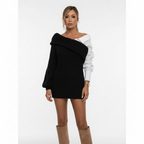 Abito da donna con dettaglio camicia con scollo a V lavorato a maglia