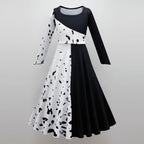 Costume da Crudelia De Mon per Halloween per bambini con parrucca Cape Deville divisa in bianco e nero