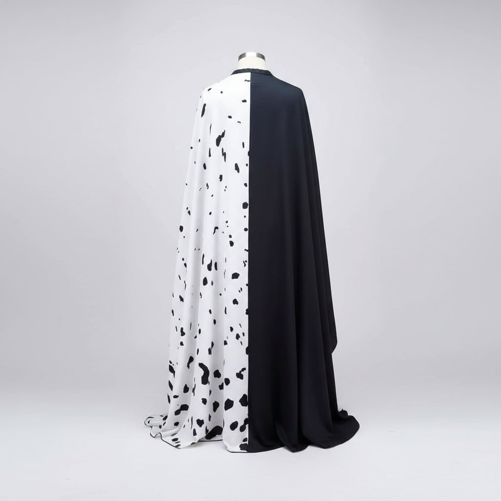 Costume da Crudelia De Mon per Halloween per bambini con parrucca Cape Deville divisa in bianco e nero