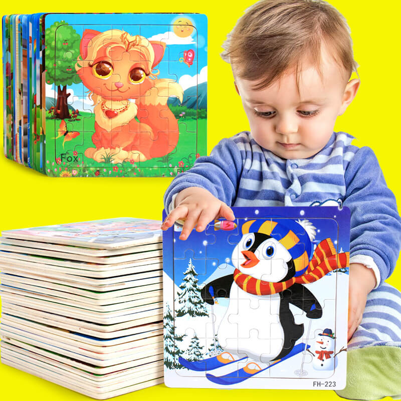 Puzzle per bambini in legno con animali dei cartoni animati