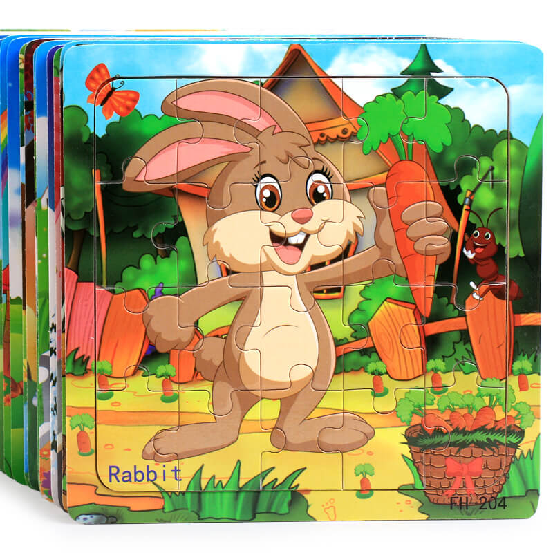 Puzzle per bambini in legno con animali dei cartoni animati